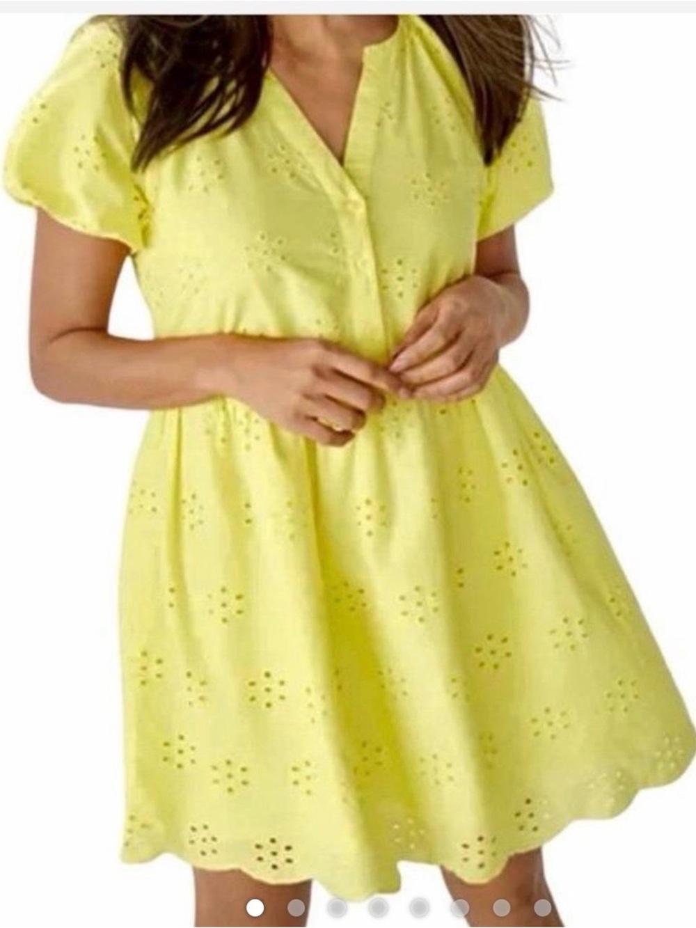 NWT Peyton & Parker Malibu Yellow Eyelet Dress, featuring a V-neckline and short
